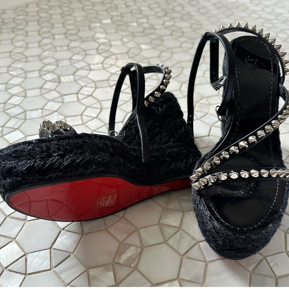 Christian Louboutin Mafaldina Zeppa 120 Black Spiked Wedge Sandals 38 NEW $895 - Picture 6 of 13